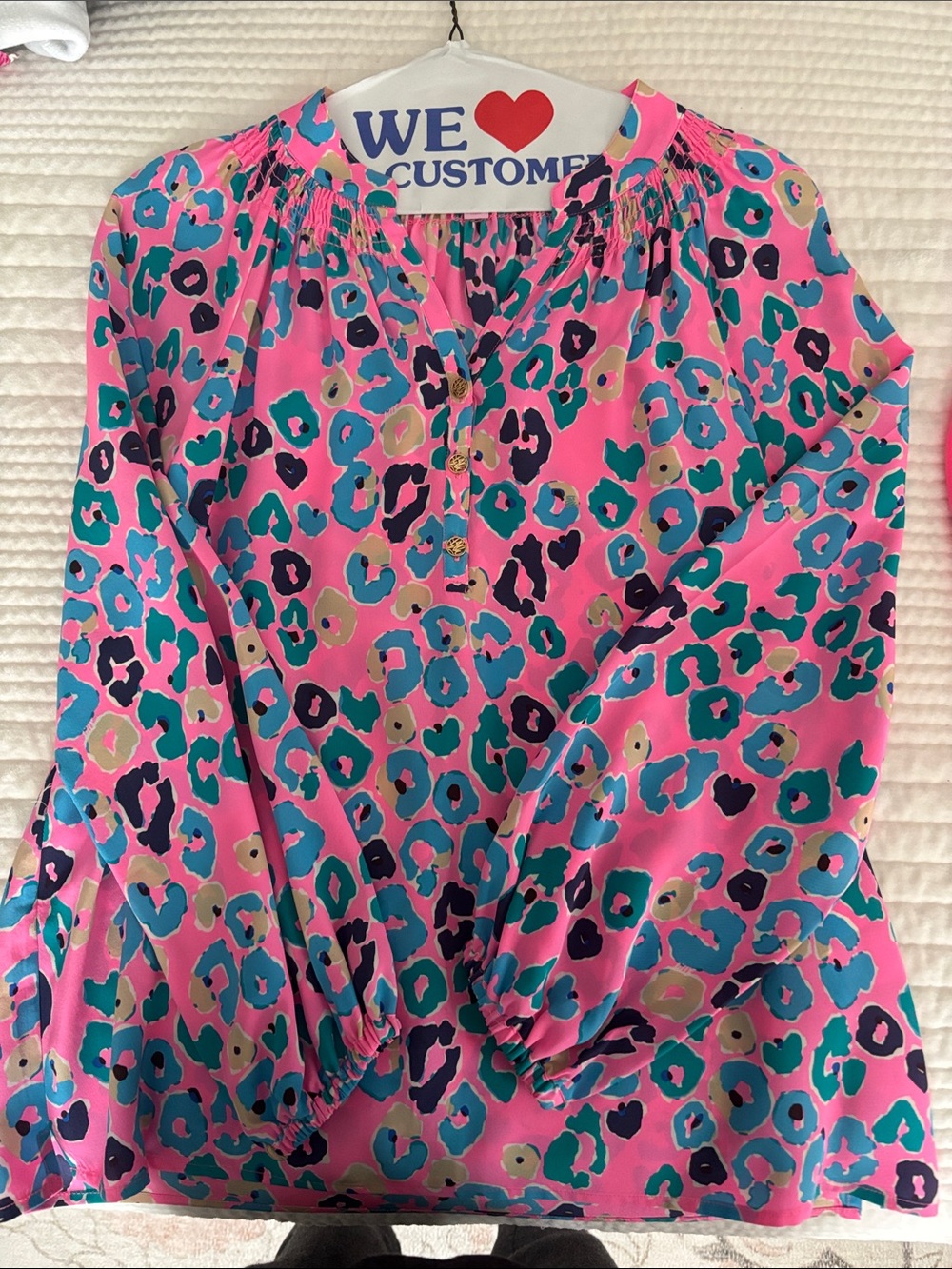 Lilly Pulitzer Pink Multicolor Leopard-Print Smocked Blouse